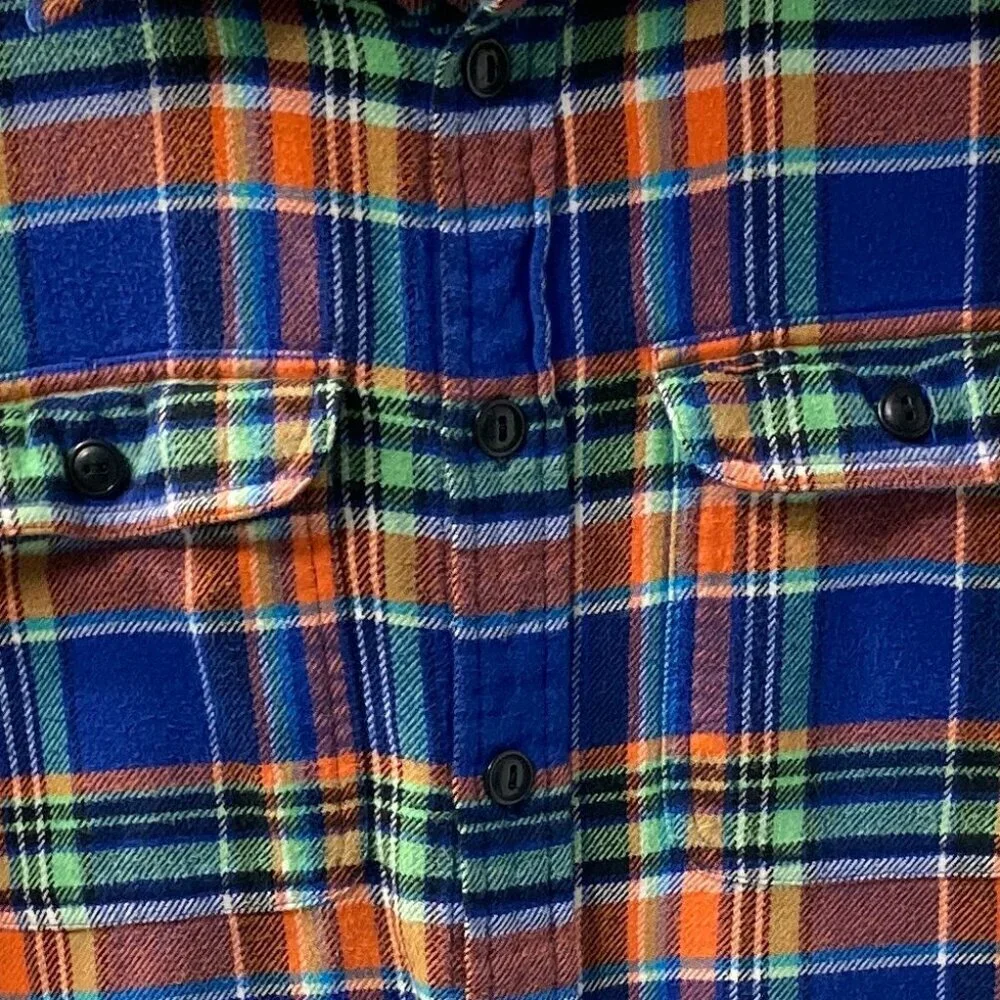 Polo Ralph Lauren Blue Orange Green Plaid Flannel Work Shirt Size S/P